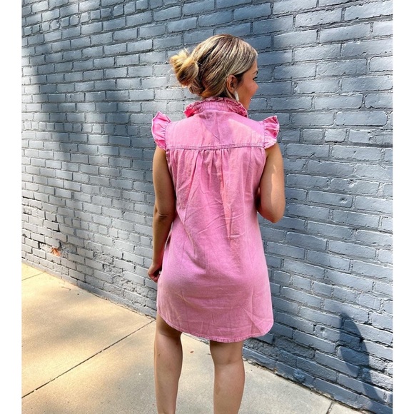 Pink Denim Mini Dress - Picture 2 of 3